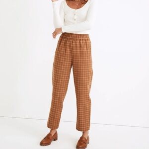 Madewell Waffleback Pull-On High-Rise Tapered Pants Warm Hickory windowpane